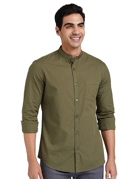 Men's Cotton Shirt | Chinese Collar | Casual | Plain | Full Sleeve | Summer - Regular Fit (Available in Plus Size)