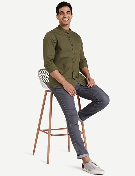 Men's Cotton Shirt | Chinese Collar | Casual | Plain | Full Sleeve | Summer - Regular Fit (Available in Plus Size)