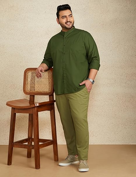 Men's Cotton Shirt | Chinese Collar | Casual | Plain | Full Sleeve | Summer - Regular Fit (Available in Plus Size)
