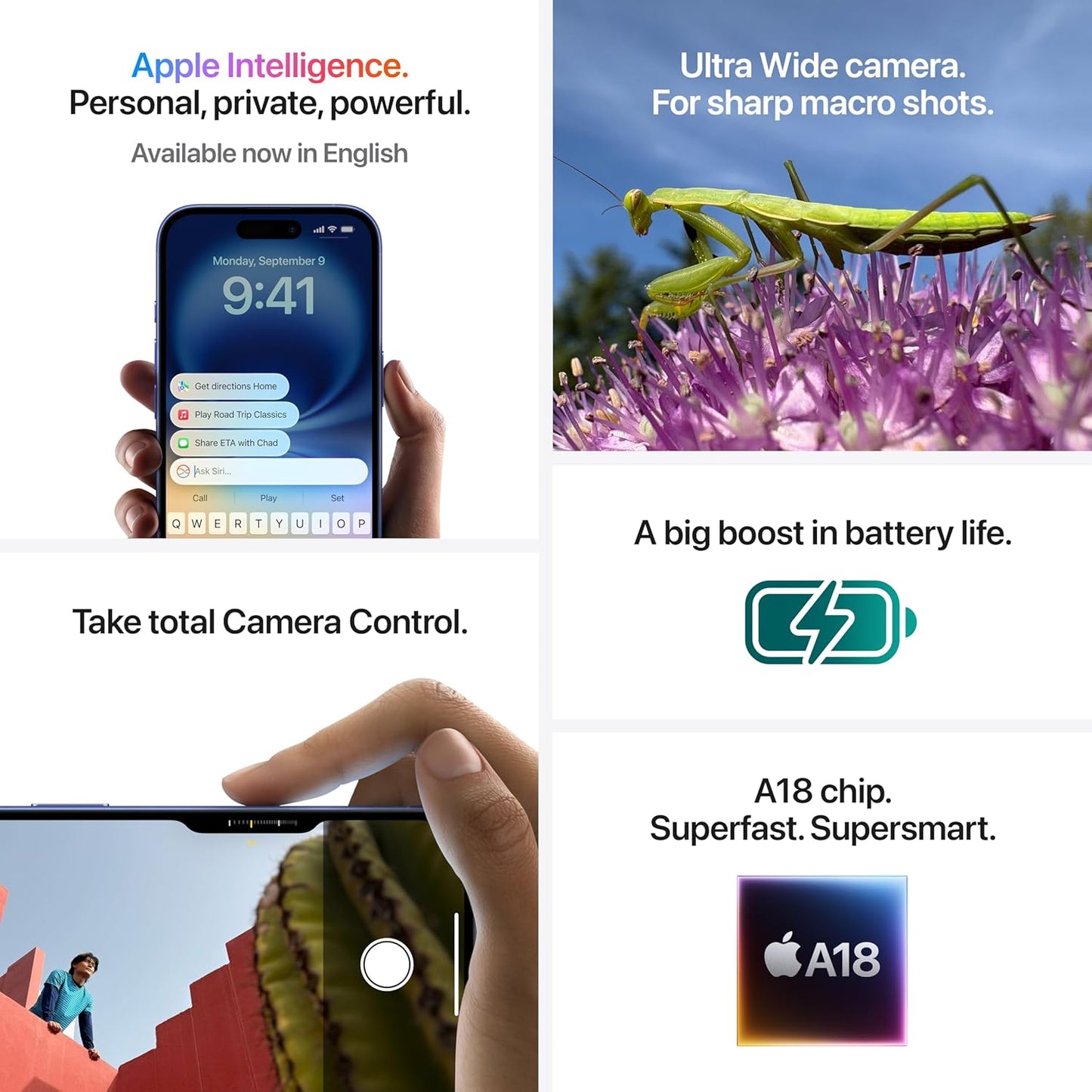 iPhone 16 128 GB: 5G Mobile Phone with Camera Control, A18 Chip and a Big Boost in Battery Life. Works with AirPods; Ultramarine