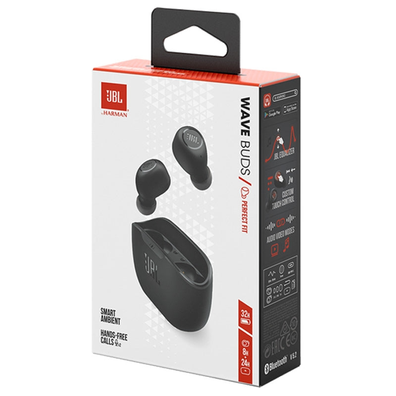 JBL Wave Buds Black retail packaging