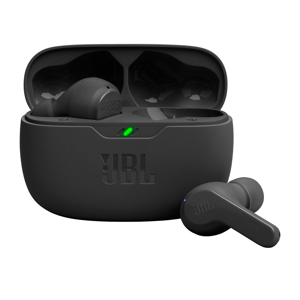 JBL Wave Beam Black open charging case